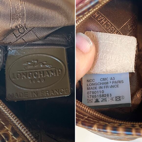 Longchamp Roseau Croc Embossed Leather Shoulder Baguette Bag Brown Vintage Y2K - Picture 3 of 10